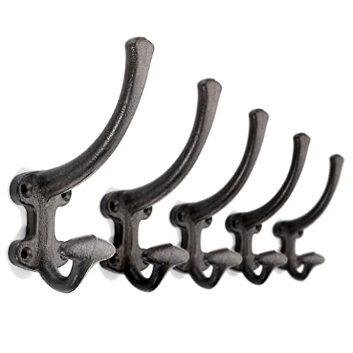 5-Pack Decorative Cast Iron Heavy Duty Double Wall Hooks, Vintage Hooks in  Antique Black Coat Hooks Wall Mounted for Mudroom, Hat Rack, Purse Hooks by