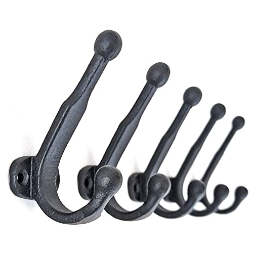 5-Pack Small Vintage Cast Iron Wall Mounted Coat Hooks, Rustic