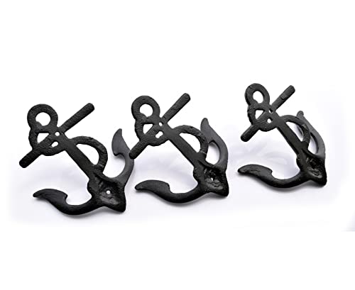 3-Pack Big Anchor Cast Iron Heavy Duty Coat Hooks, Vintage Inspired Antique  Black Hooks for Entryway, Cloakroom, Bathroom, Foyer, Decorative Wall
