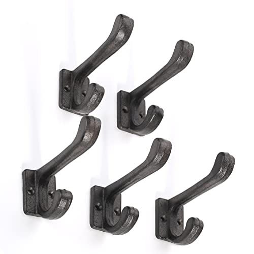 5 Pack Decorative Cast Iron Heavy Duty Double Hooks, Wall Mounted