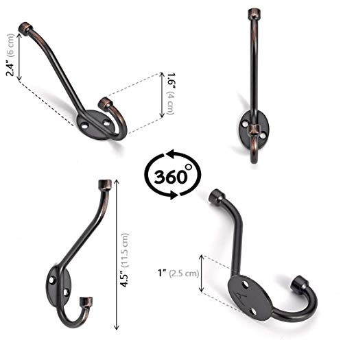 Ambipolar 5-Pack Decorative Cast Iron Heavy Duty Double Wall Hooks, Vintage  Hooks in Antique Black Coat Hooks Wall Mounted for Mudroom, Hat Rack