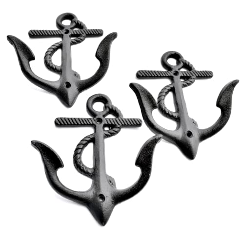 3-Pack Big Anchor Cast Iron Heavy Duty Coat Hooks, Vintage Inspired An –  Ambipolarpro
