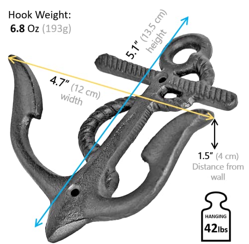 3-Pack Big Anchor Cast Iron Heavy Duty Coat Hooks, Vintage Inspired Antique  Black Hooks for Entryway, Cloakroom, Bathroom, Foyer, Decorative Wall